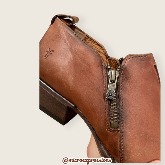 Frye Sacha Moto Shortie Cognac Leather Western Cowboy Point Toe ZipUp Ankle Boot - Picture 12 of 14